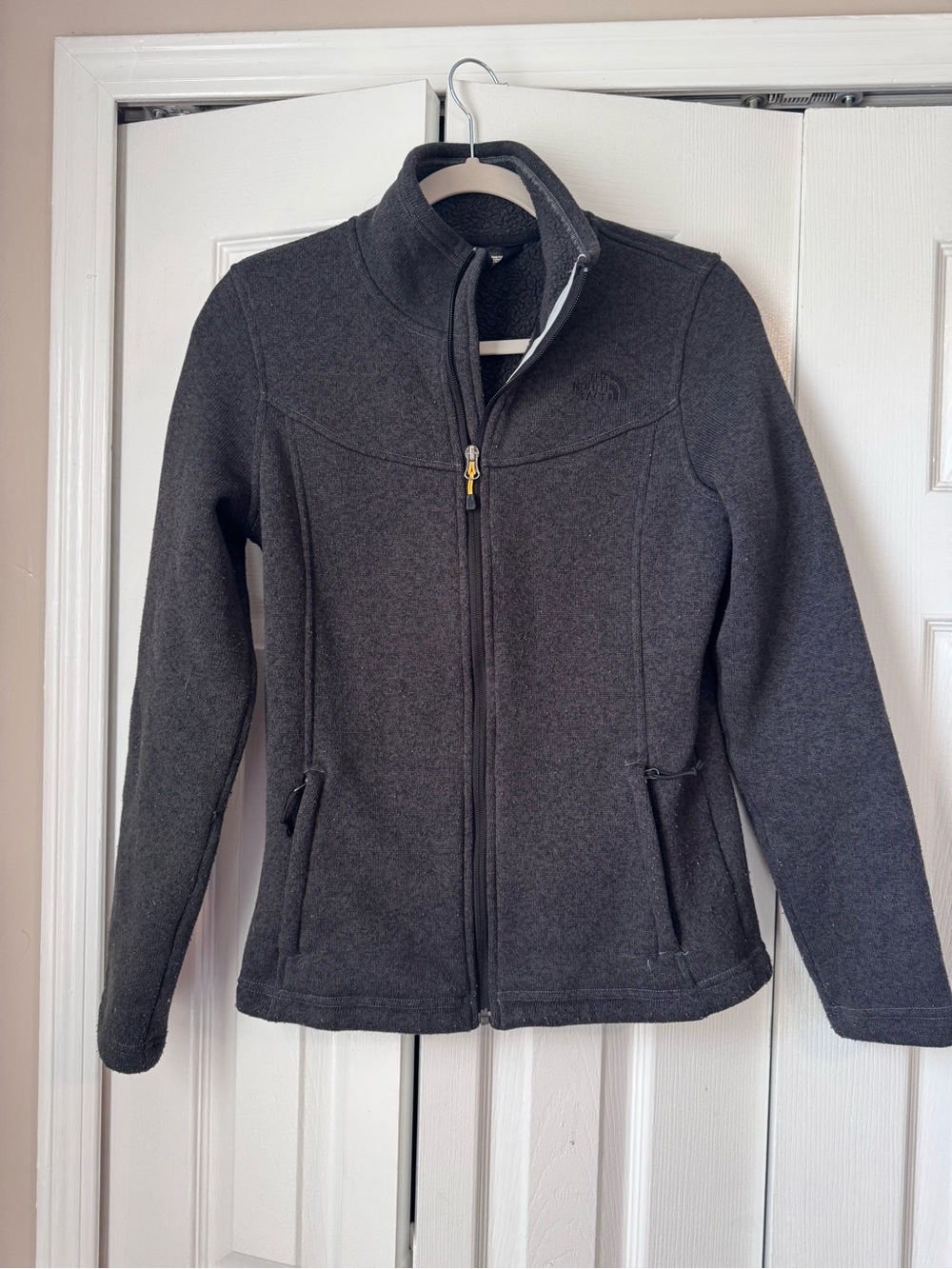 The North Face Maggy Gray Knit Sweater Fleece Full Zip Jacket Soft Warm Size S